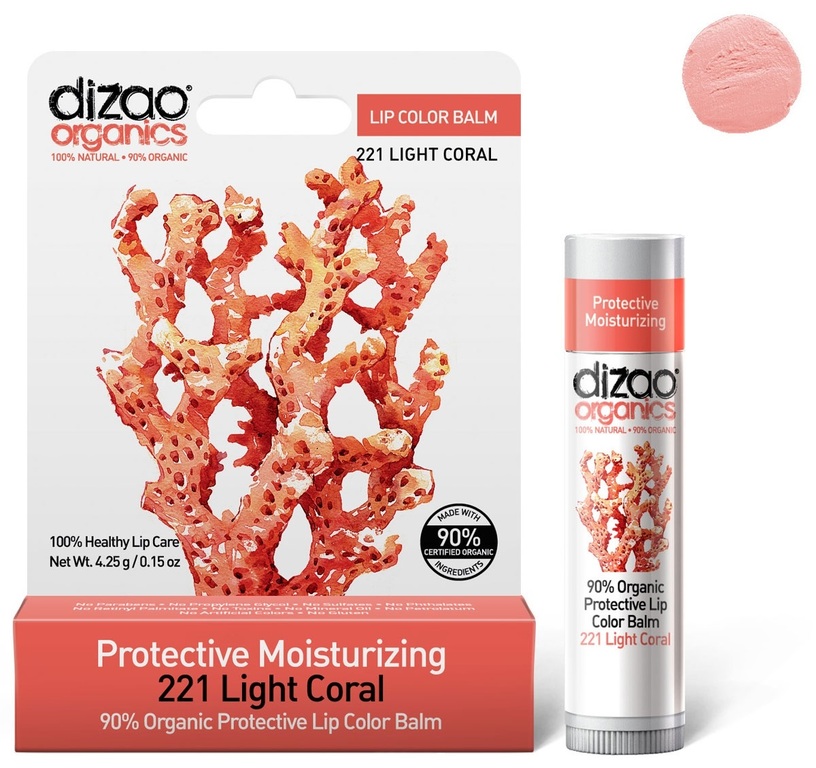 картинка Органический защитный оттеночный бальзам для губ 221 Light Coral от магазина Экокрем